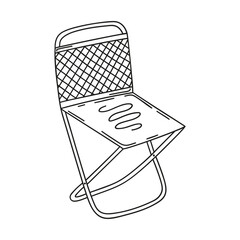 Hand drawn camping chair on a white isolated background. Camping elements, travel items. Doodle, simple outline illustration. It can be used for decoration of textile, paper and other surfaces.