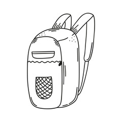 Hand drawn travel backpack on a white isolated background. Camping elements, travel items. Doodle, simple outline illustration. It can be used for decoration of textile, paper and other surfaces.