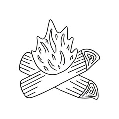 Hand drawn campfire on a white isolated background. Camping elements, travel items. Doodle, simple outline illustration. It can be used for decoration of textile, paper and other surfaces.