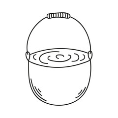 Hand drawn hiking bowler on a white isolated background. Camping elements, travel items. Doodle, simple outline illustration. It can be used for decoration of textile, paper and other surfaces.