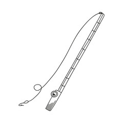 Hand drawn fishing rod on a white isolated background. Camping elements, travel items. Doodle, simple outline illustration. It can be used for decoration of textile, paper and other surfaces.