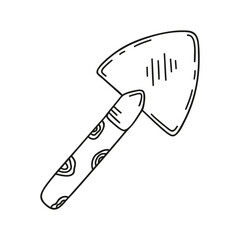Hand drawn travel shovel on a white isolated background. Camping elements, travel items. Doodle, simple outline illustration. It can be used for decoration of textile, paper and other surfaces.