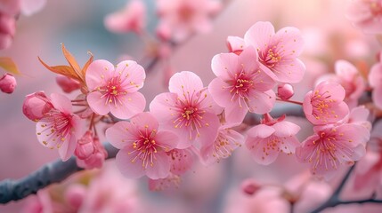 Obraz premium Cherry blossoms in full bloom close-up, generative ai