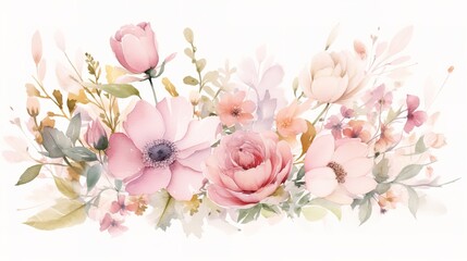 Fototapeta na wymiar Flowers watercolor illustration,Mother's Day, wedding, birthday, Easter, Valentine's Day, Pastel colors, generative ai, 