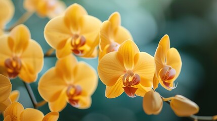 Obraz na płótnie Canvas macro of yellow orchids with petals, generative ai