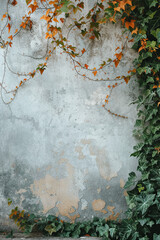 A blank wall with vine and leaves for background