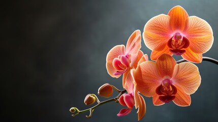 orchid flowers against a dark background, generative ai