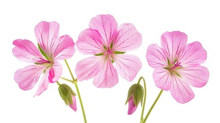 Pink flowers of a geranium on white background, photo manipulation ,generative ai
