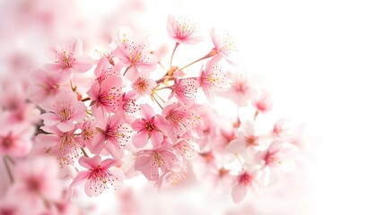 Pink flowers Spring background sakura , cherry blossom ,white with copy space,isolated on white background, generative ai