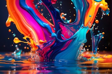  Vibrant splash of liquid in a captivating neon art style