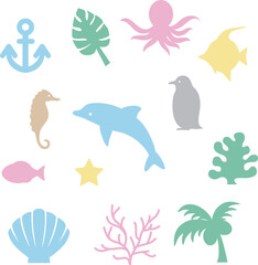 夏　アイコン　あしらい　飾り　シルエット　おしゃれ　かわいい　イラスト素材セット