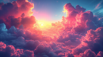 ファンタジックな世界の夕焼けに照らされた雲