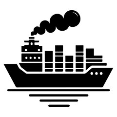 Merchant ship icon, clipart, vector silhouette, black color silhouette, white background