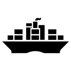 Merchant ship icon, clipart, vector silhouette, black color silhouette, white background