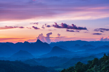 Beautiful sunset in Mae Moei National Park border of Thailand and Myanmar, Tak Province, Thailand.