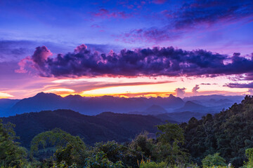 Beautiful sunset in Mae Moei National Park border of Thailand and Myanmar, Tak Province, Thailand.