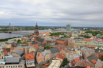 Fototapeta na wymiar Riga city view from St Peters Church - Latvia