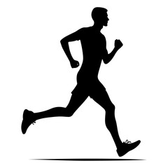 minimal Marathon front view run pose man vector silhouette, black color silhouette