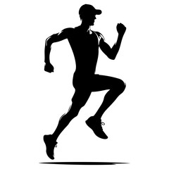 minimal Marathon front view run pose man vector silhouette, black color silhouette