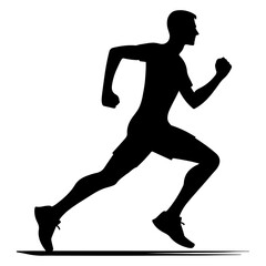 minimal Marathon front view run pose man vector silhouette, black color silhouette