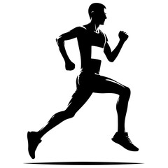 minimal Marathon front view run pose man vector silhouette, black color silhouette