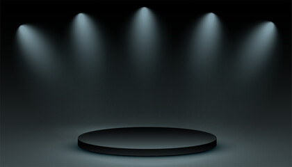 empty 3d podium stand dark background with glowing spotlight effect