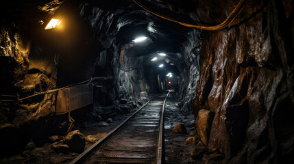 Naklejka premium Mining dark tunnel copper underground