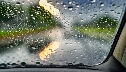 rain drops on window wallpaper rain water on windscreen reflection in car mirror and water drops ion wet ground - obrazy, fototapety, plakaty