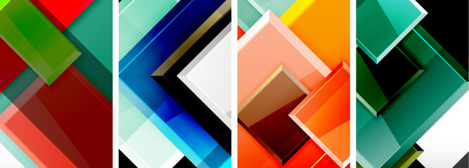 Color glass glossy square composition poster set for wallpaper, business card, cover, poster, banner, brochure, header, website