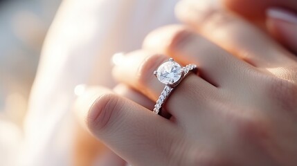 Fototapeta na wymiar close-up Diamond ring on woman's finger