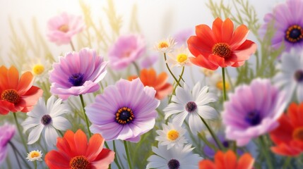 A field of colorful wildflowers bathed in sunlight, symbolizing summer's vibrant beauty and growth.