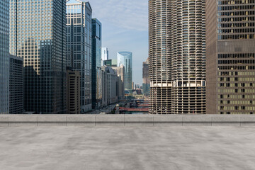 Skyscrapers Cityscape Downtown, Chicago Skyline Buildings. Beautiful Real Estate. Day time. Empty...