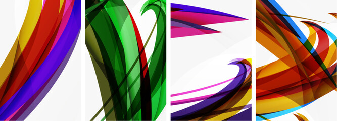 Colorful wave lines poster set for wallpaper, business card, cover, poster, banner, brochure, header, website