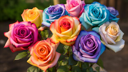 
Multicolored Rose. Colorful Rose.