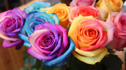 
Multicolored Rose. Colorful Rose.