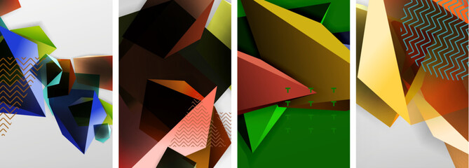 Trendy low poly 3d triangle shapes and other geometric elements background designs for wallpaper, business card, cover, poster, banner, brochure, header, website