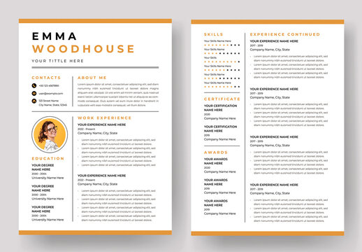 Resume Layout With Yellow And Gray Accents