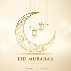 beautiful eid mubarak wishes background with golden crescent