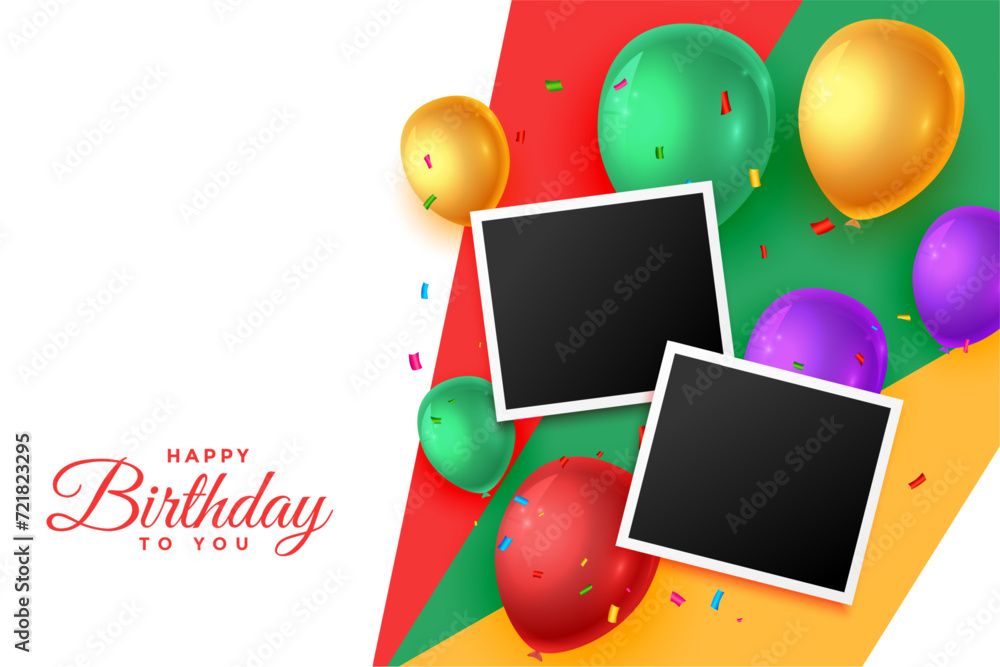 Wall mural decorative happy birthday party background with empty photo frame