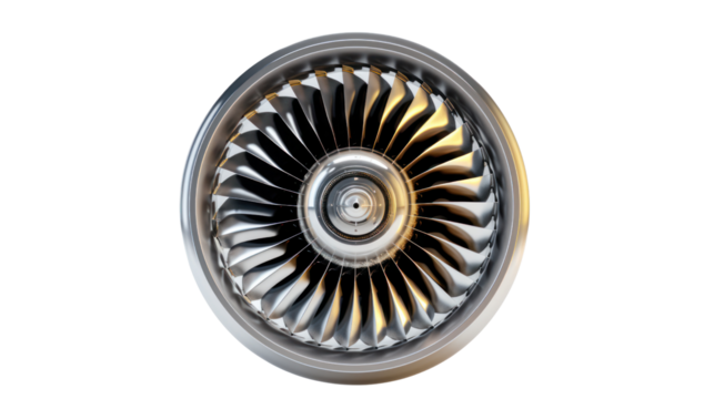 close-up view jet engine blades. isolated on white background