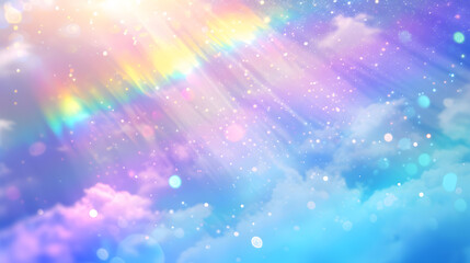 夢幻の空に舞う光と虹のファンタジーアート背景
