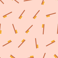 Wooden toothbrush seamless pattern. Suitable for backgrounds, wallpapers, fabrics, textiles, wrapping papers, printed materials, and many more. Editable vector.