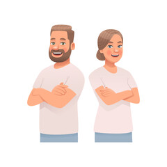 Fototapeta premium Portrait of a happy man and woman together, a couple of young people on a white background