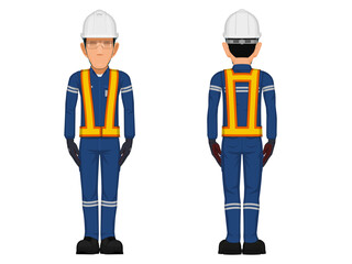 Set of construction worker in the position of stand to attention