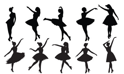 silhouettes of dancing girls - obrazy, fototapety, plakaty
