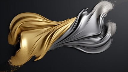 Luxurious swirls of gold and silver fluid art, creating a dynamic and elegant abstract background.