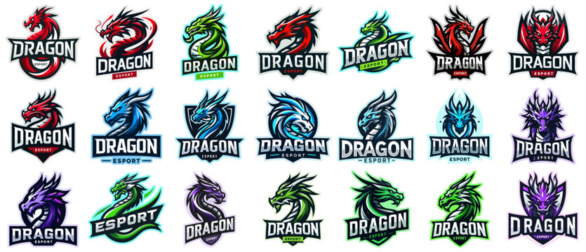 Mega Set of Esports Logos and Mascots for Teams and Gamers with Dragon Emblems