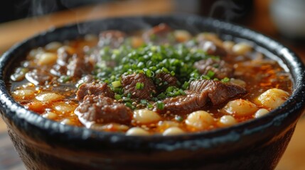 Japanese Beef Udon Noodle Soup - Food Photography Generative AI - obrazy, fototapety, plakaty