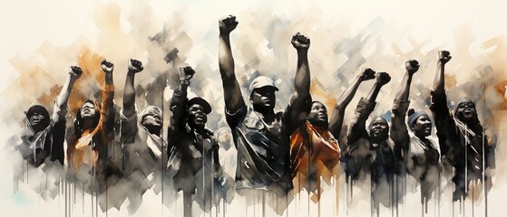 Black Lives matter, multiethnic people fight for their human rights, protest illustration - obrazy, fototapety, plakaty