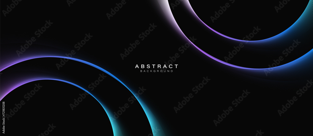 Poster abstract background with blue and purple glowing geometric circle lines. modern minimal trendy shiny